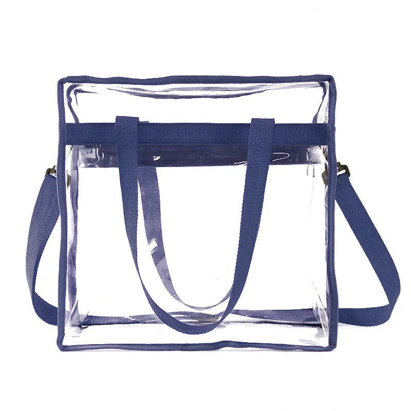 Women's transparent PVC shoulder messenger bag with double connector straps in horizontal square shape