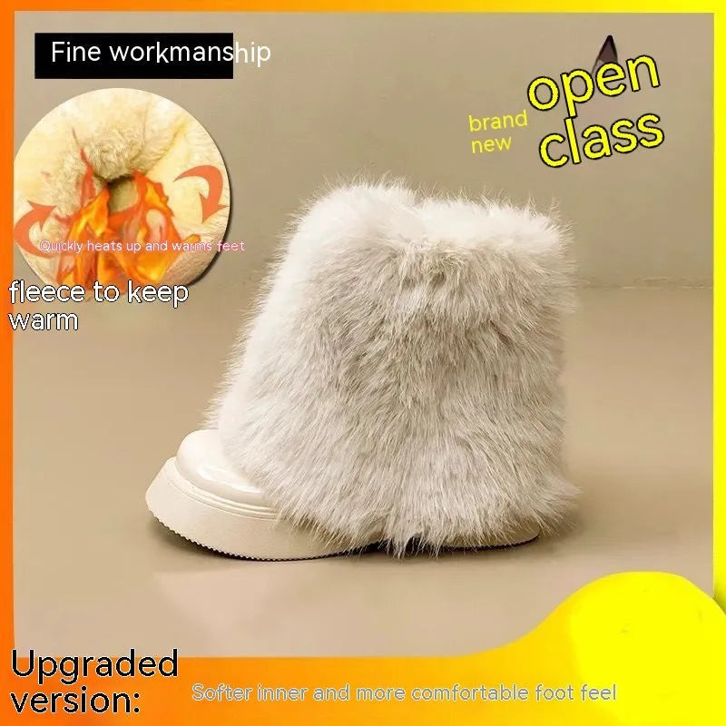 Women's low top snow boots with artificial plush construction and waterproof rubber sole