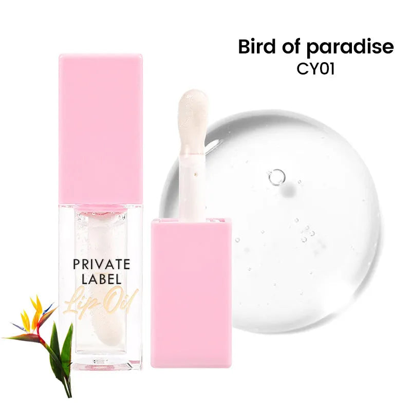 Six 6ML tubes of natural transparent women's lip gloss in fruit tints: Bird of Paradise, Cherry, Coral, Mango, Strawberry, Watermelon.