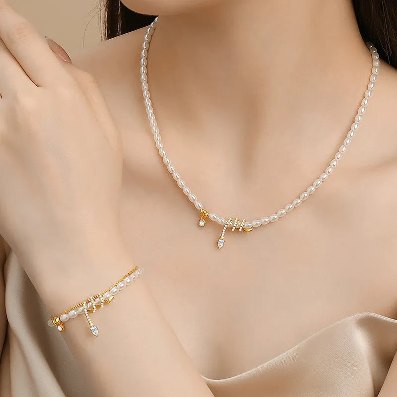 Women's 925 silver pearl snake bracelet in gold tone and white gold colour options