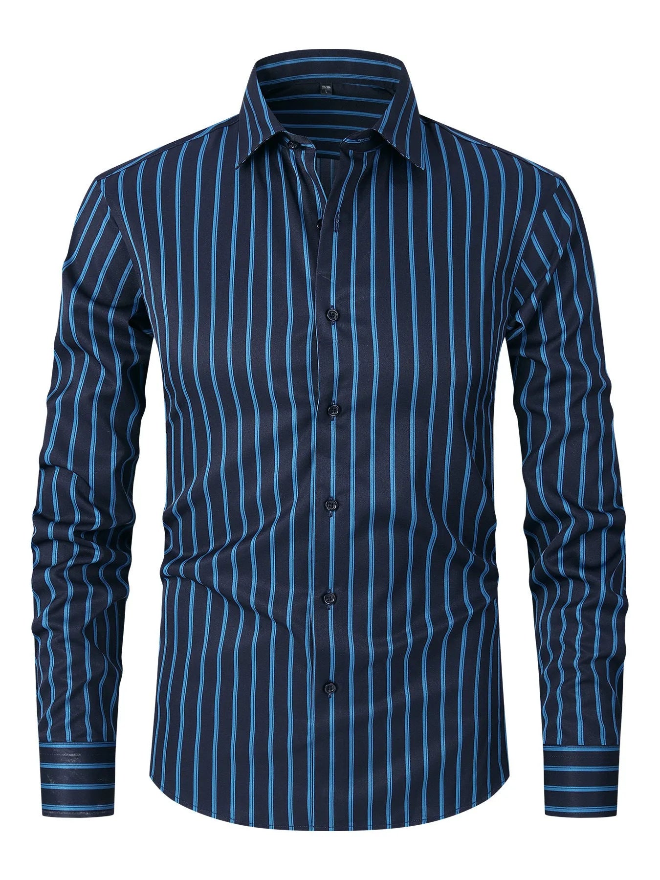 Men's slim fit striped business shirt with long sleeves in ice silk polyester blend fabric