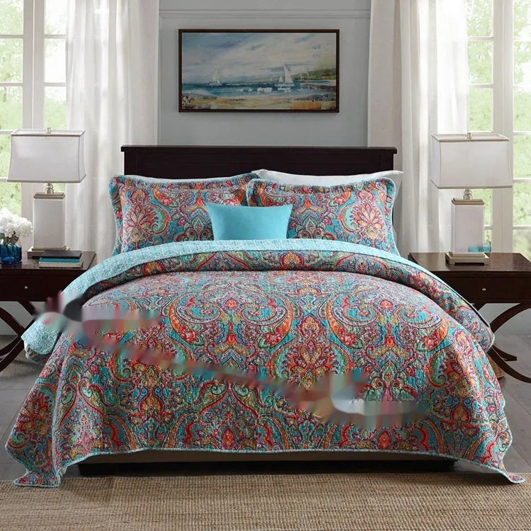 Quilted pure cotton bed cover set with pillowcases for 1.5-1.8 metre beds