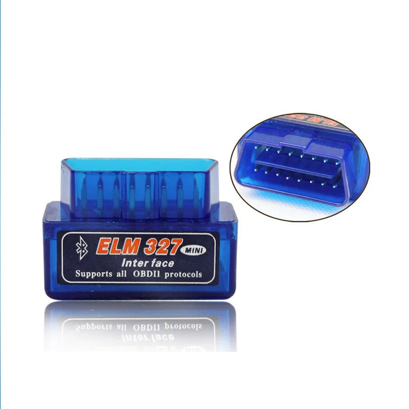 Mini Bluetooth OBD2 automotive diagnostic fault code scanner measuring 45x25x65mm
