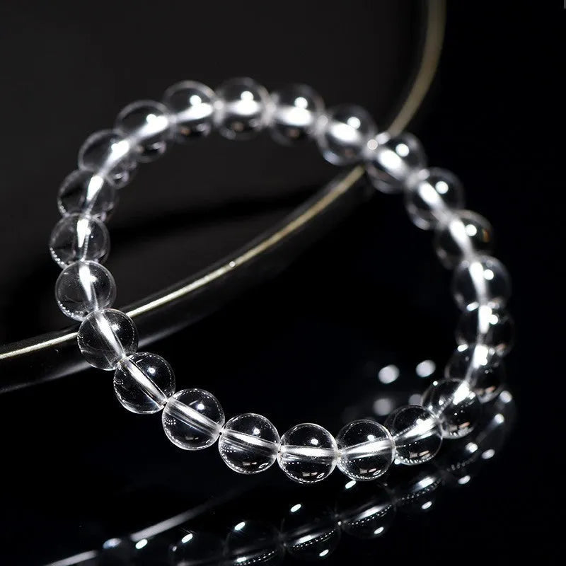 Natural crystal bracelet with Donghai old materials white water round beads in old mine white crystal colour
