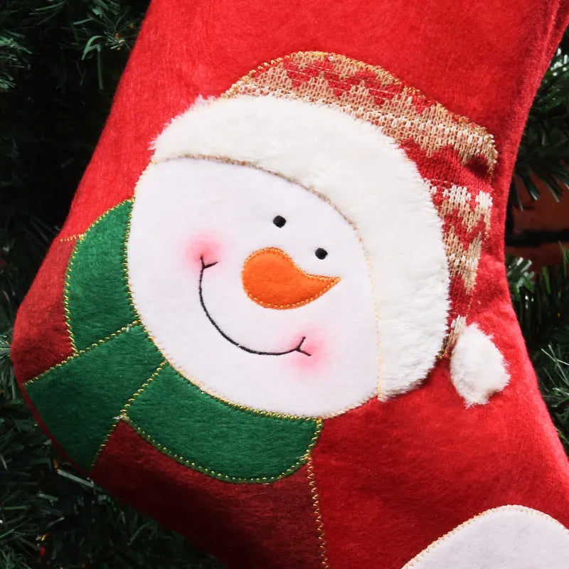 Christmas stocking bag in non-woven fabric with Elk, Old Man, or Snowman design and hanging hook