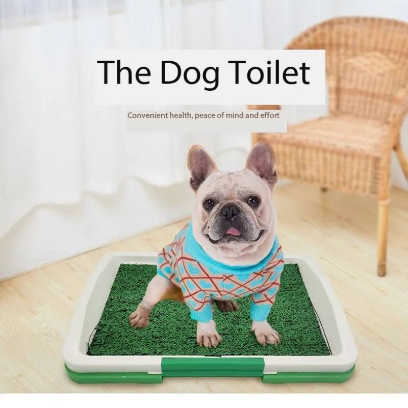 Green artificial grass indoor dog toilet tray with three-layer construction for puppy potty training
