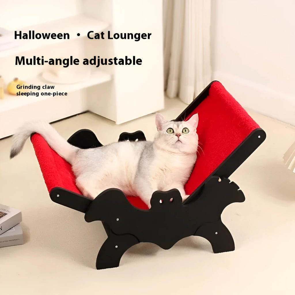 Black and red wooden cat recliner bed with cage enclosure, Halloween theme, MW-054 specification