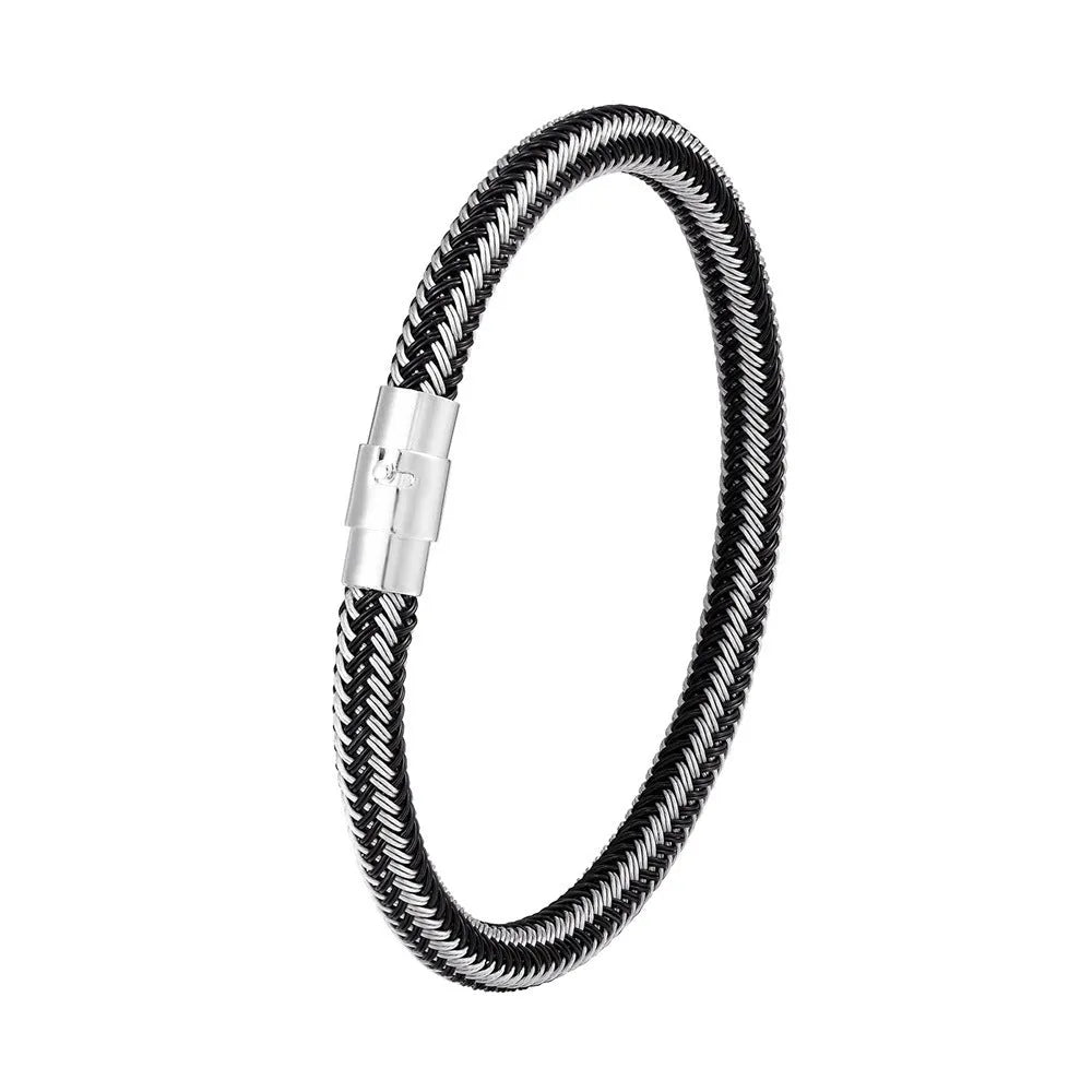 Titanium steel wire bracelet with magnetic clasp in a geometric, unisex design.