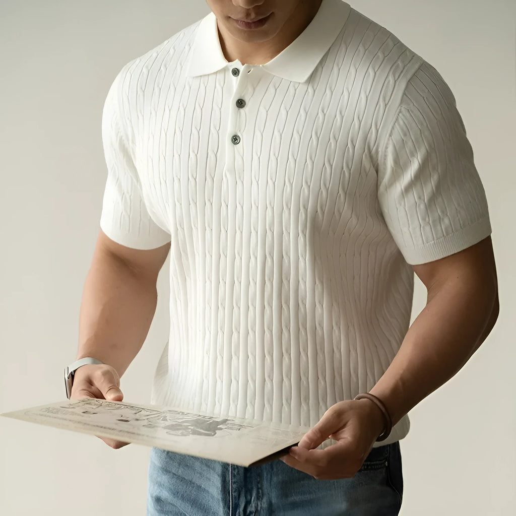 Men's khaki short sleeve business top with polyester nylon acrylic wool fabric blend for office commute wear
