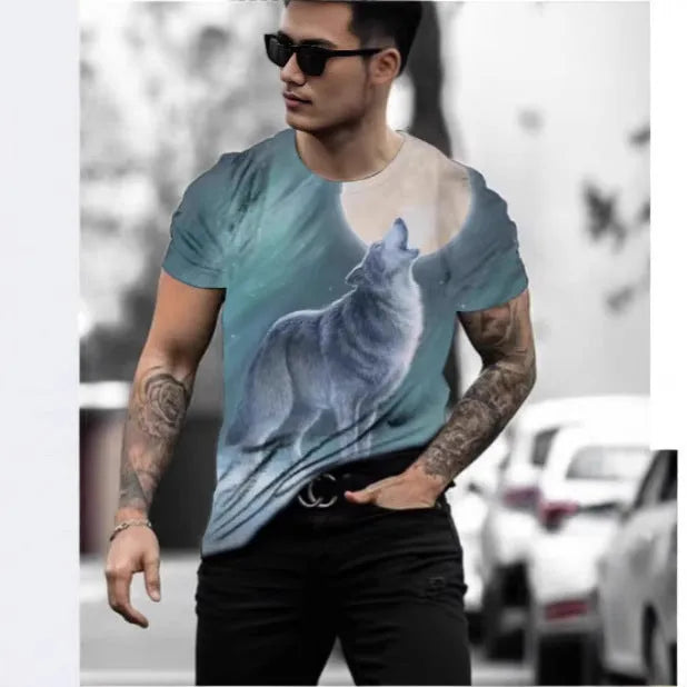 Retro 3D animal print men's short-sleeved T-shirt in Bird Eye polyester fabric