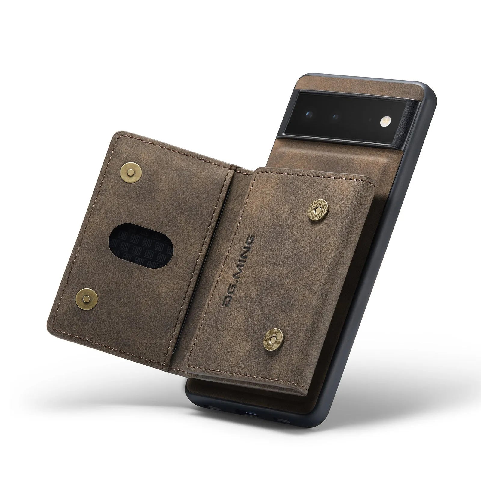 Leather magnetic card holder phone case in black for Pixel8Pro, hand-woven craft