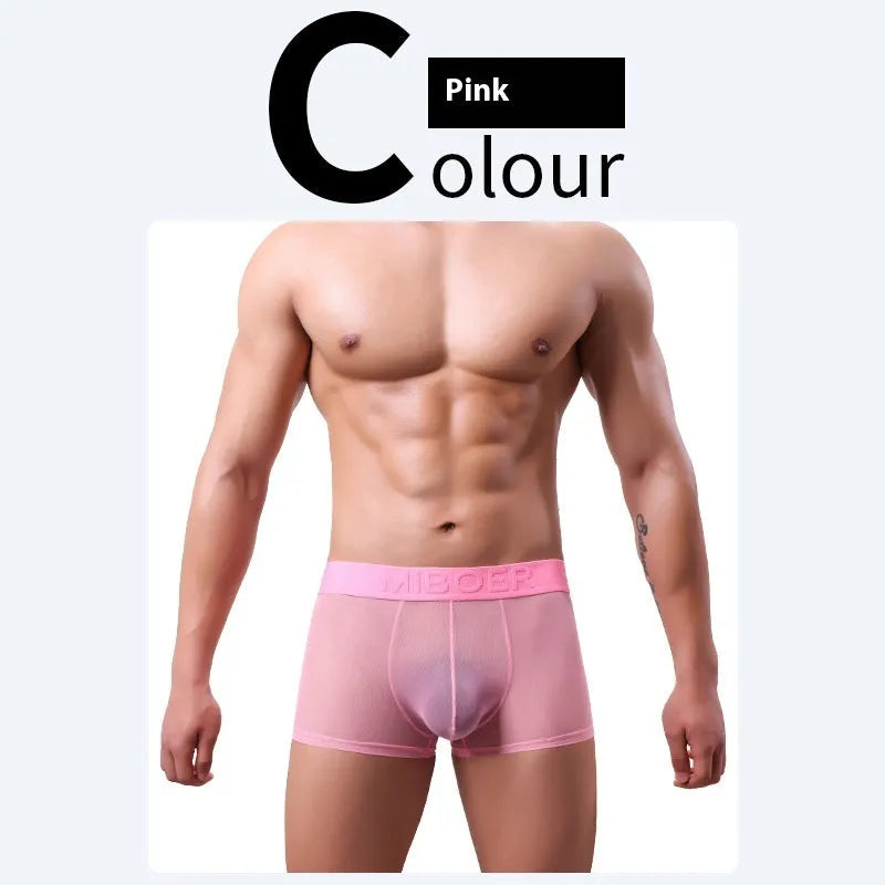 Men's thin invisible breathable boxer shorts in black colour showing knit polyester fabric texture
