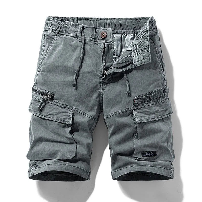 Men's cotton shorts with zipper and multiple pockets in Army Green colour.