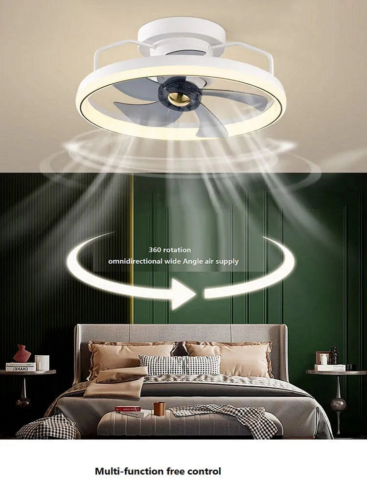 Modern flush mount ceiling fan with integrated light, 500mm diameter with acrylic shade and PC blades.