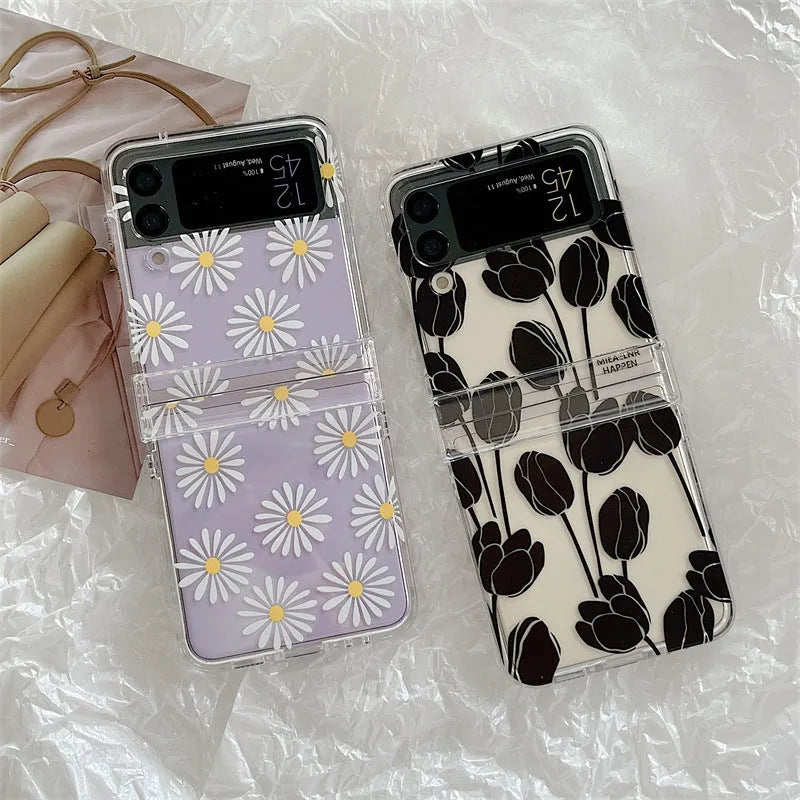 Flower pattern phone case for Samsung Galaxy Z Flip3 and Z Flip4 folding screen phones