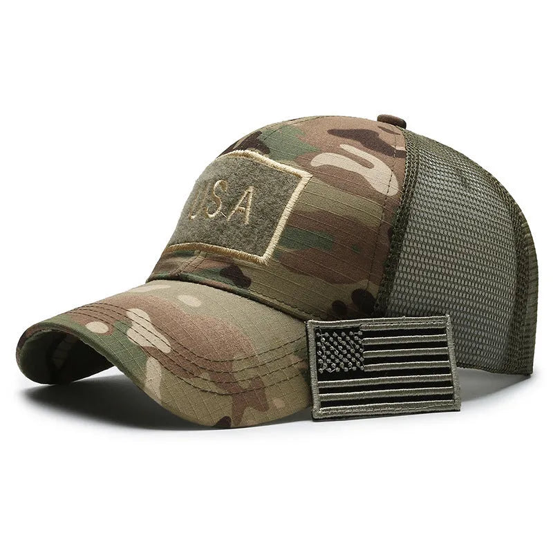 Tactical camouflage baseball hat with Velcro tear mark and adjustable strap in cotton fabric
