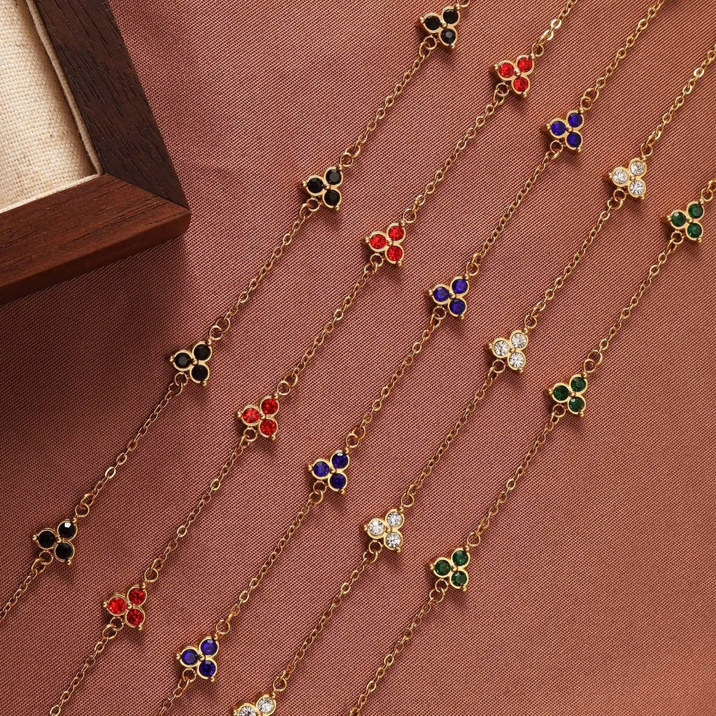 Women's stainless steel bracelet with three geometric diamond designs in various colour options