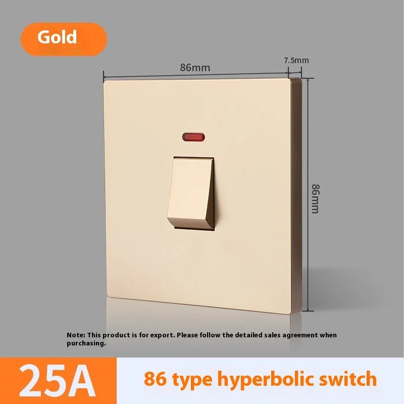 Curved rack high-power switch with light panel in gold, grey, or white for 25A/45A water heater and air conditioner circuits