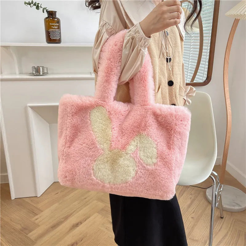 Plush shoulder bag with rabbit ears design in multiple colour options