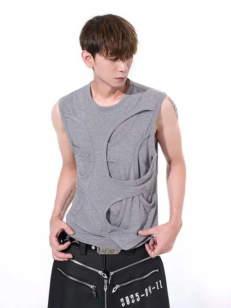 Men's solid colour Lyocell summer vest in black or grey with round neck