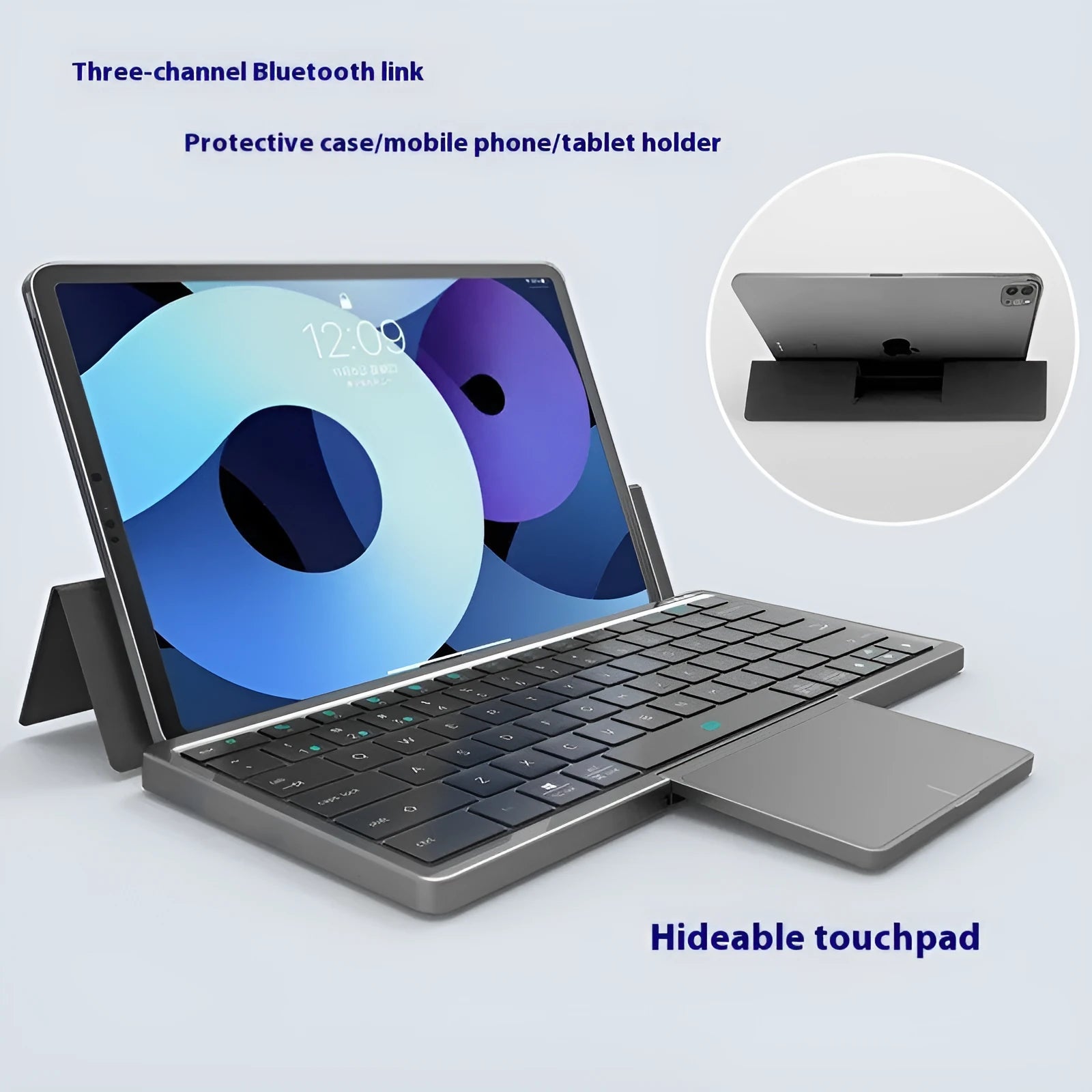 Three-in-one wireless Bluetooth keyboard with leather sheath stand for iPad and mobile phone