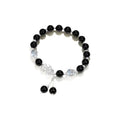 Handmade black agate and grey opal couple bracelet with 10mm wave beads and money painting design