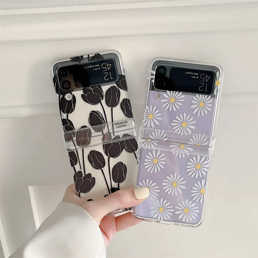 Flower pattern phone case for Samsung Galaxy Z Flip3 and Z Flip4 folding screen phones
