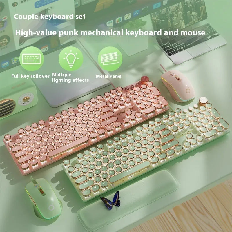 Matcha green mechanical gaming keyboard with white backlighting, aluminium panel, and multifunction knob on desk