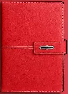 Customisable A5 notebook with PU leather cover in choice of colours, featuring wood-free paper.