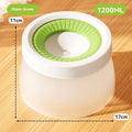 Green suspended non-spill water bowl for dogs and cats, showing the elevated bowl above the base plate