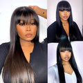 Natural colour full mechanism headgear straight fringe human hair wig without lace
