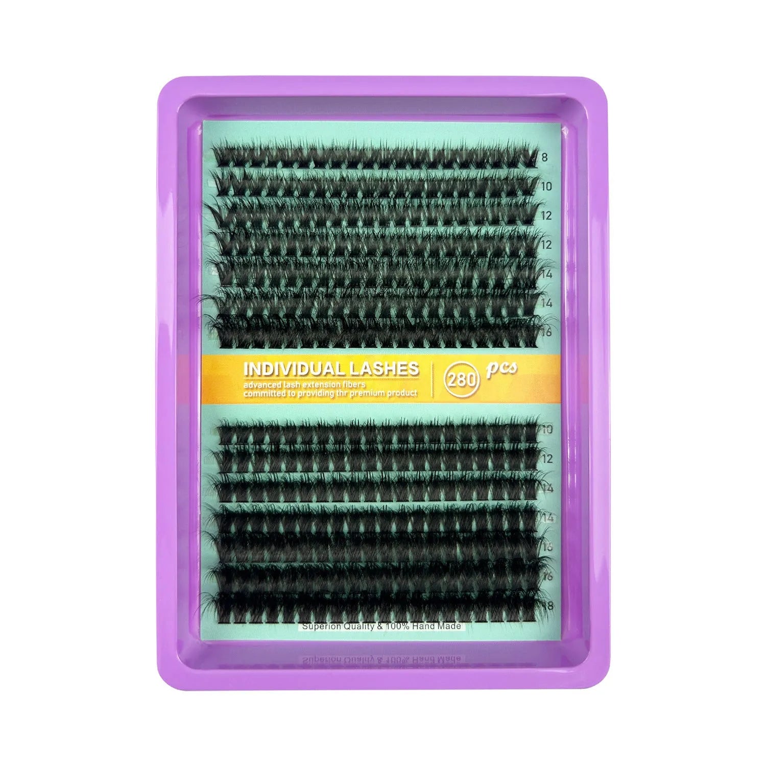 Mixed false eyelash set showing five different styles in a large capacity storage box measuring 13.7cm by 13.5cm