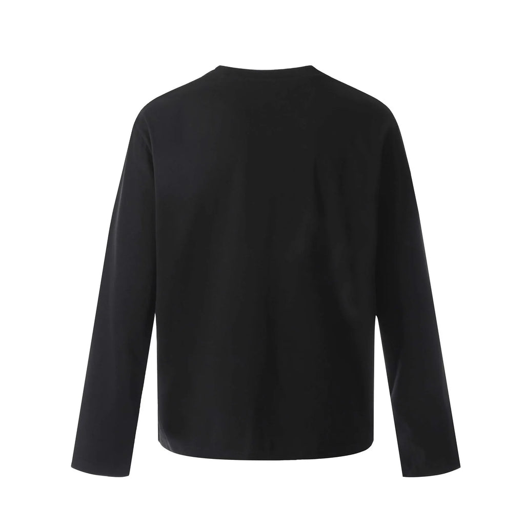 Men's loose fit cotton long sleeve pullover in black or flower grey retro style