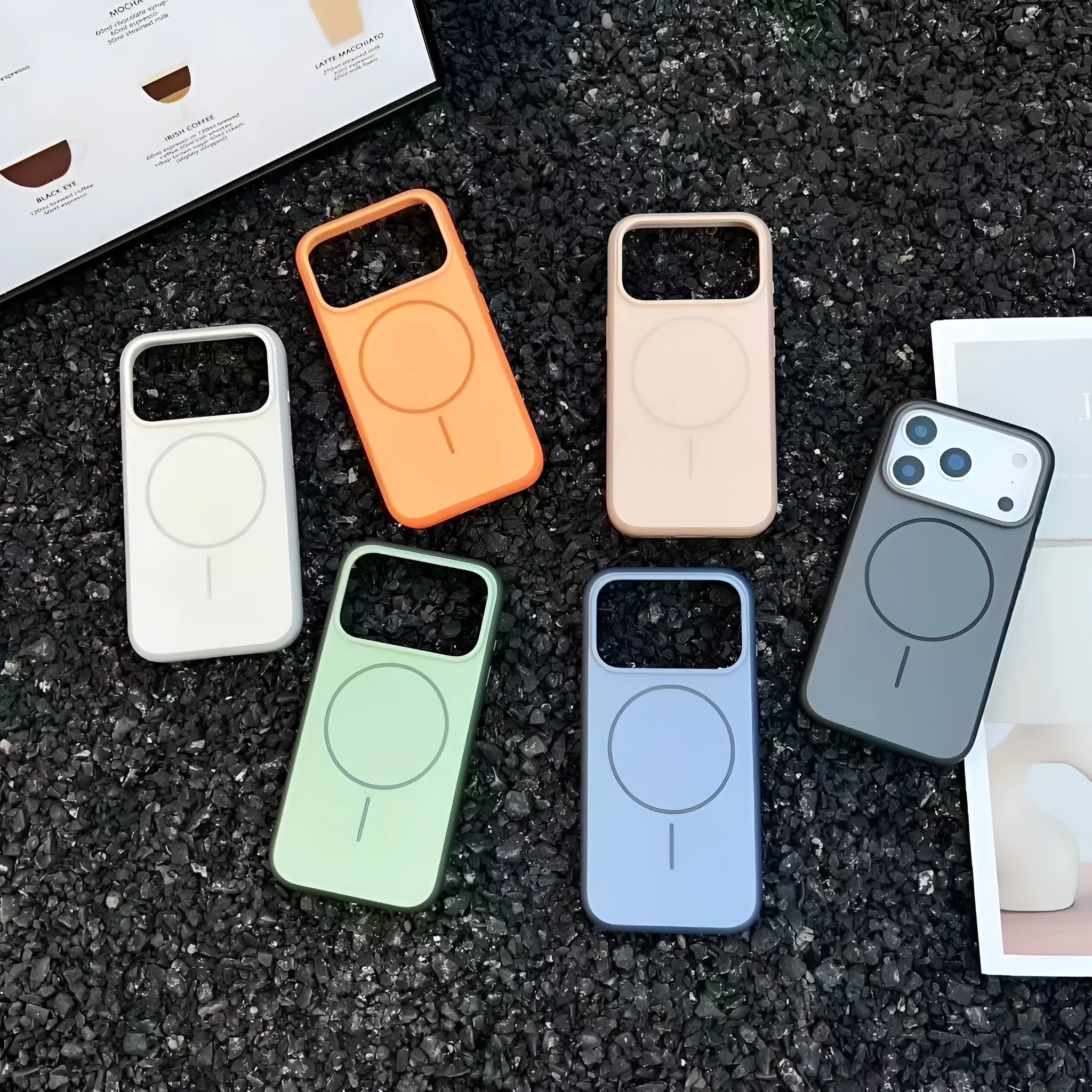 Magnetic frosted phone case for iPhone 16 and 17 in blue, showing contrast colour style.