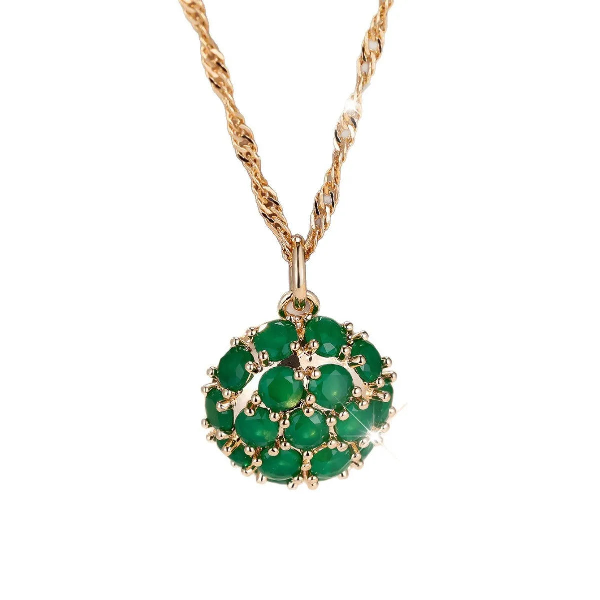 Copper electroplated women's necklace with round emerald diamond pendant on adjustable chain