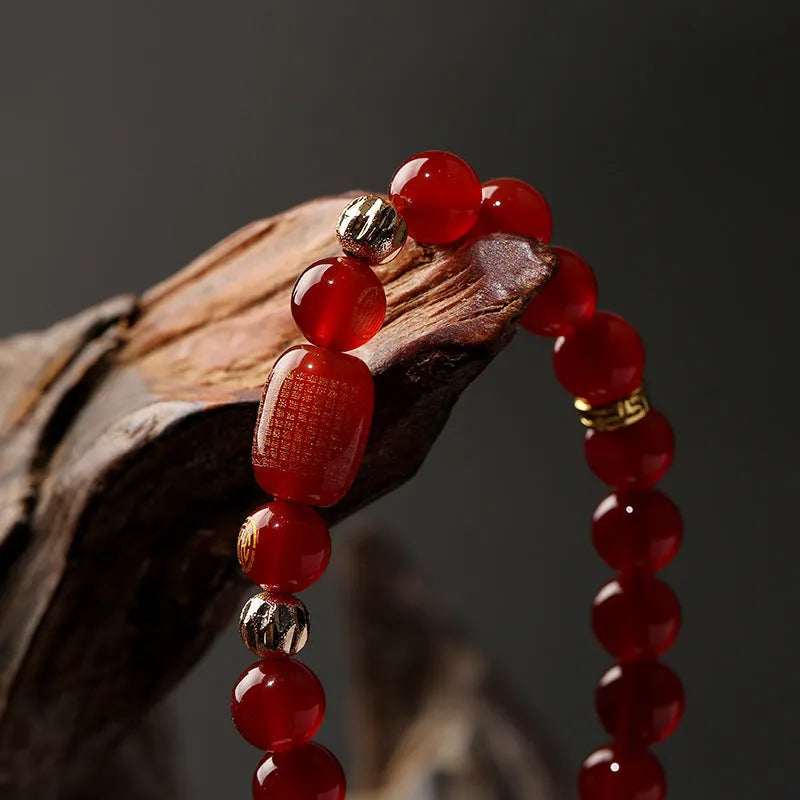 Red agate Guanyin prayer bracelet with auspicious patterns in New Chinese style