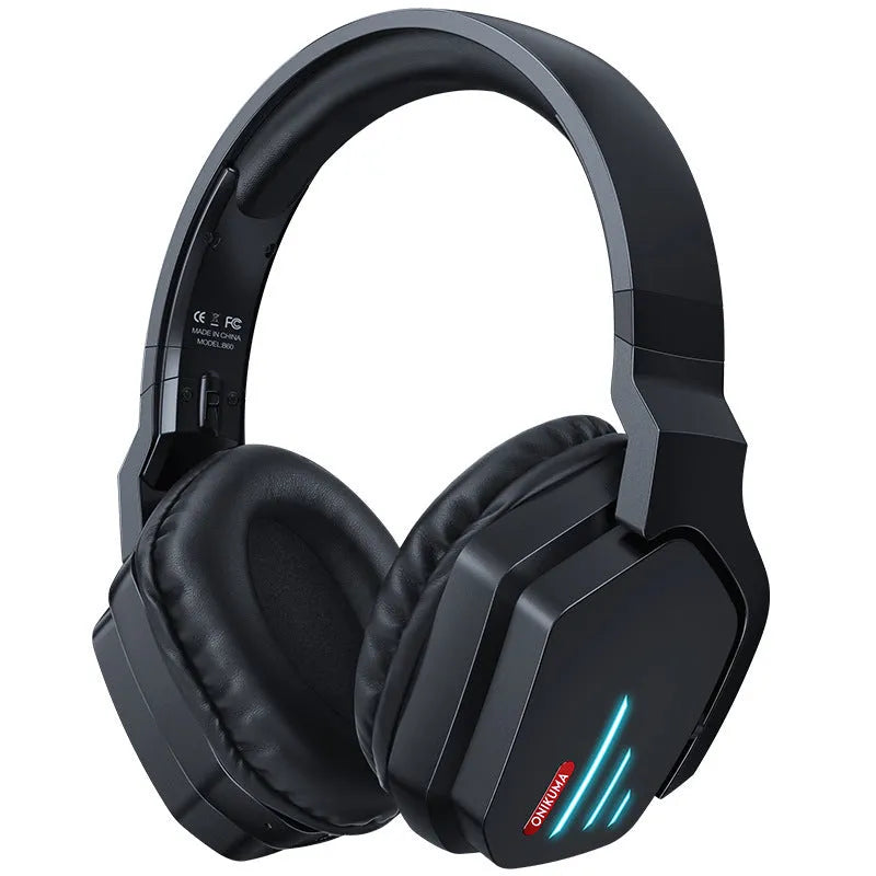 Wireless headphones with luminous black finish showing head-mounted design and ear cups