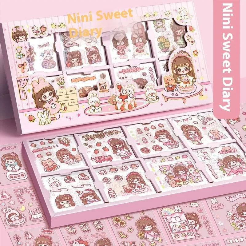 Box of colourful children's stickers with five different design themes for craft projects