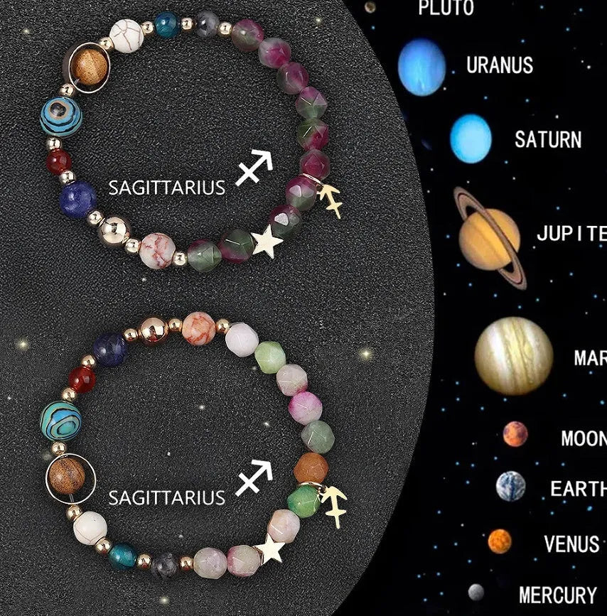 Set of two natural stone beaded bracelets for the twelve zodiac signs.