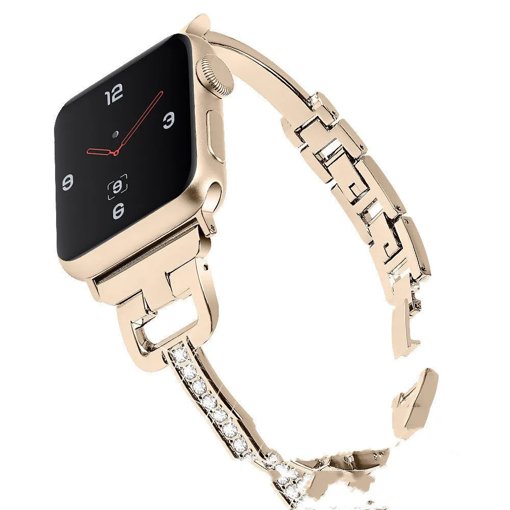 Apple Watch compatible D-shaped metal diamond strap smart watch in six colour options