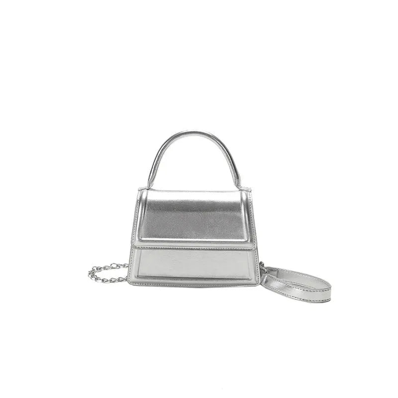 Retro PU leather crossbody shoulder bag in horizontal square shape showing sewing line details