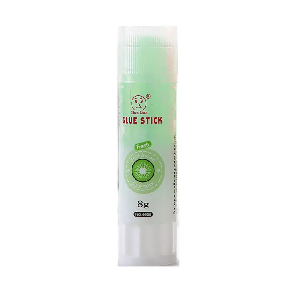 Jelly fruit fragrance solid glue stick 8.5cm long with random colour barrel on white background