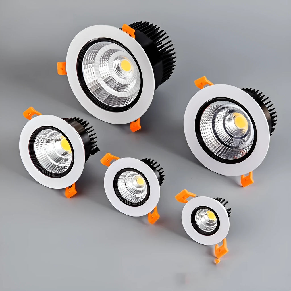 White aluminium LED recessed ceiling spotlight with three colour light settings