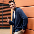 Men's half-high collar spandex cardigan with batwing sleeves in sapphire blue