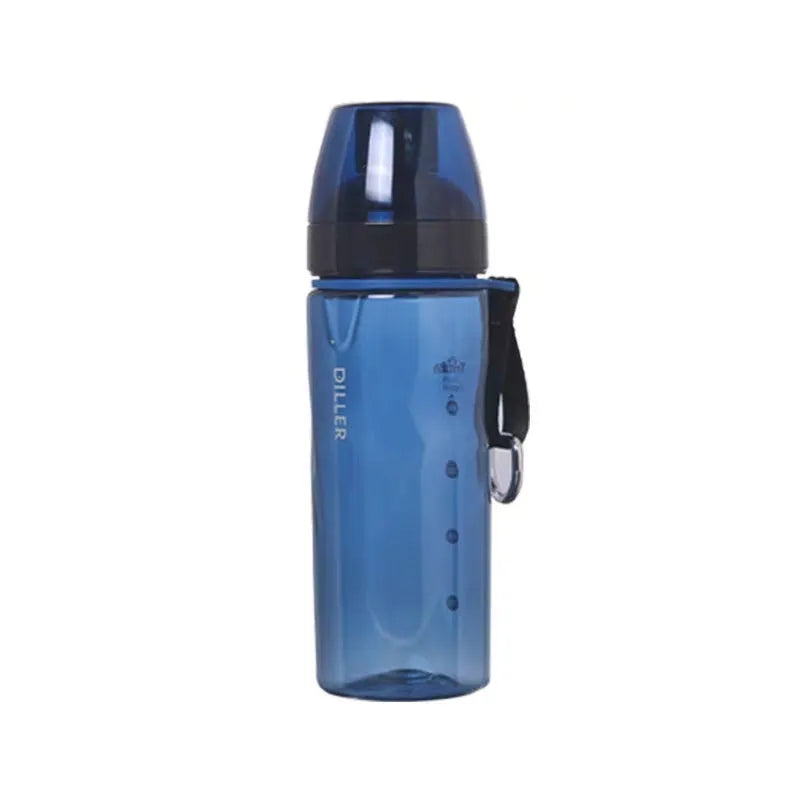 Stainless steel sports water bottle with removable tea compartment in blue colour option