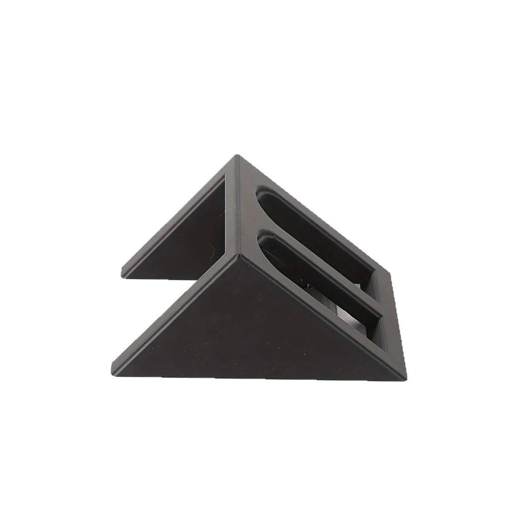 Black plastic pistol stand with punk-style finish for displaying collectible handguns