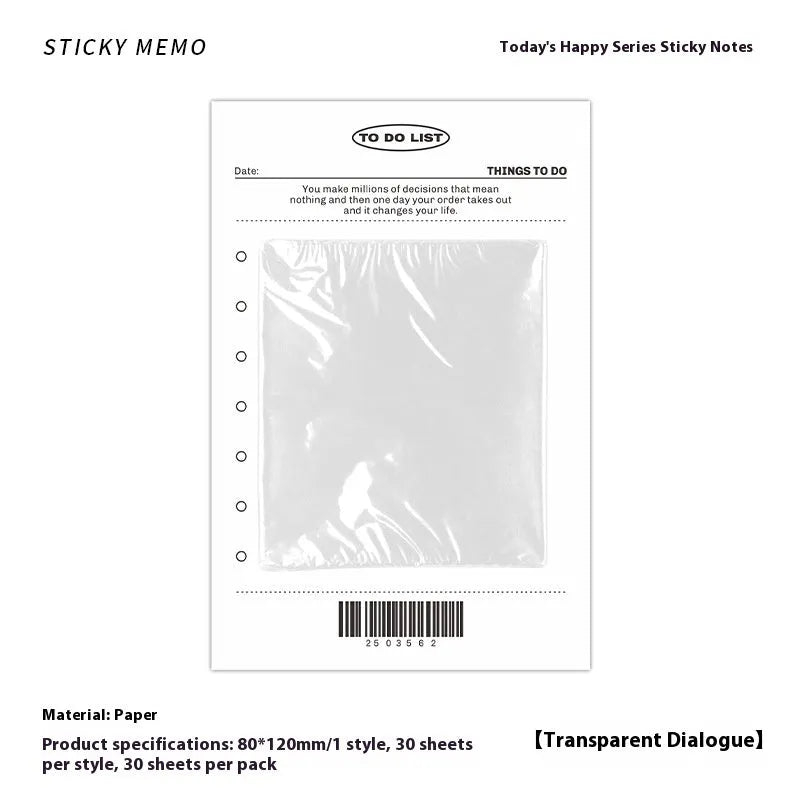 Today's Happy Series Message Sticky Notes pad showing four colour options and 120x80x4mm dimensions