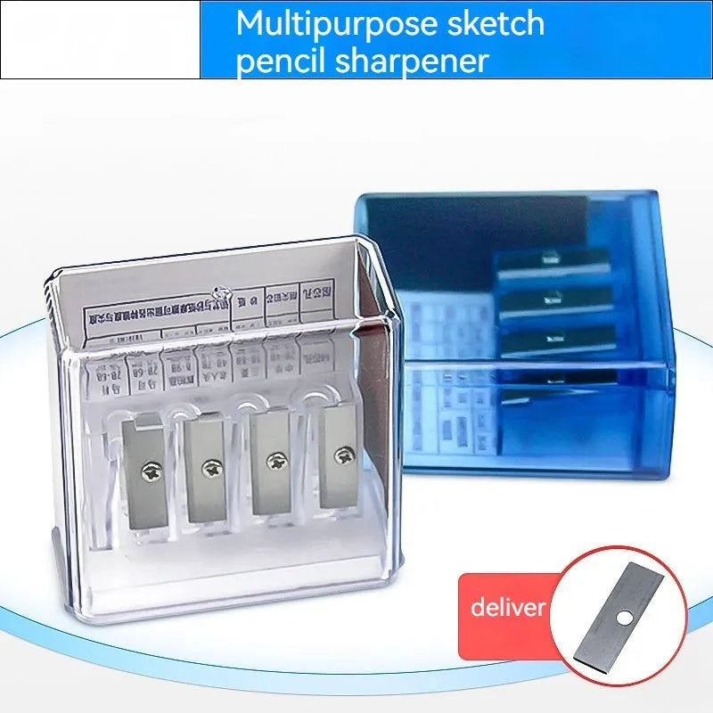 Four holes pencil sharpener bulk pack with geometric plastic design and screwdriver