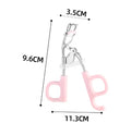 A4 scissor-handle eyelash curler with tail, shown in pink and purple colour options.