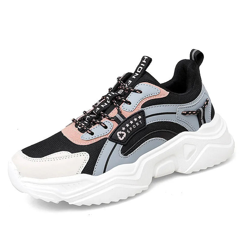 Women's casual mesh sports shoes with a thick PU sole and buckle detail